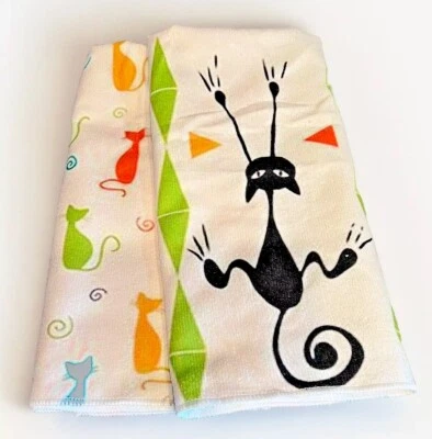 MCM Kitchen Towels Microfiber Ultra-Soft Large Set of 2 Cat Scratch & Multicolor - Image 1 of 3