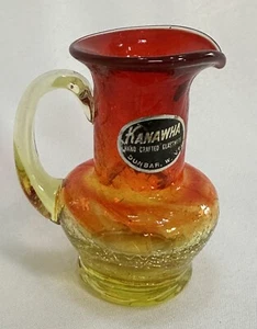 Kanawha Glass ~ MINIATURE AMBERINA CRACKLE PITCHER VASE ~ Original Label - Picture 1 of 22