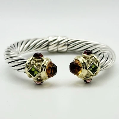 Brazalete Cable Renacimiento David Yurman Plata 925 Oro 14K 10mm Citrino y Granate Foto 1 de 4