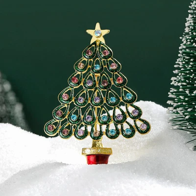 Christmas Tree Brooch Pin – Crystal Rhinestone Christmas Winter Holiday Gift - Image 1 of 4