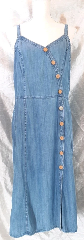 Casual Collection F&F US Sz12 Blue Chambray Denim Button Front Midi Dress Boho - Image 1 of 4