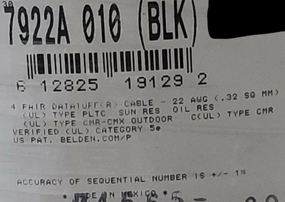 Cable de red Belden 7922A 22/4P CAT5e DataTuff par unido PLTC/CMX negro/50 pies Foto 1 de 4