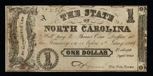 1862 $1 ¡Moneda del estado de Carolina del Norte, estado del sur de Raleigh! - Imagen 1 de 2