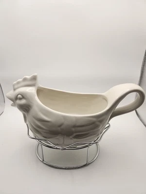 Barco con salsa de gallo Siena by Godinger con soporte de calentador porcelana blanca Foto 1 de 4