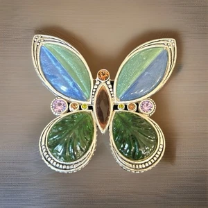 Schmetterling Liz Claiborne signiert blau grün Silber Brosche Emaille Strass Anstecknadel 2" - Bild 1 von 5