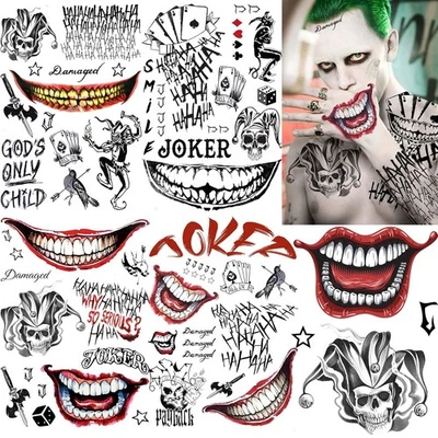 LAROI 5 Blatt 3D Joker Tattoo Herren Damen Klebetattoos Erwachsene, Fake Halloween