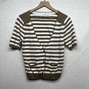 Boden Button Up Linen Blend Knit Preppy Colorblock Stripe Cardigan Sweater Sz 10 - Picture 1 of 9