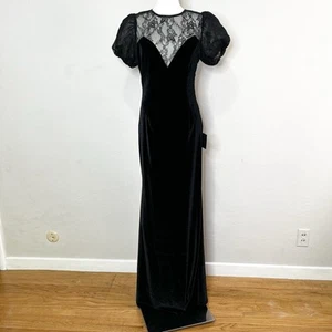 Maxi Vestido Lulus Atractivo Evento Negro Terciopelo Encaje Manga Abullonada Vestido Talla Mediana - Imagen 1 de 9