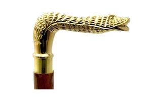 New Snake Design Antique Wooden Walking Sticks 36 inches with Brass Handle Gift - Picture 1 of 6