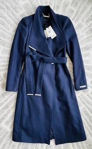Ted Baker Rose Wool Cashmere Wrap Coat Navy Dark Blue Midi Size 0 NEW £299 - Picture 1 of 6