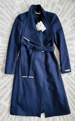 Ted Baker Rose Wool Cashmere Wrap Coat Navy Dark Blue Midi Size 0 NEW £299 - Image 1 of 4
