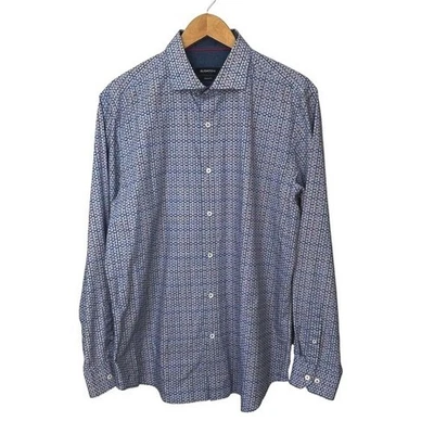 Bugatchi Classic Fit Shirt Blue Floral Long Sleeve Button Up Large Cotton Flip - Image 1 of 4