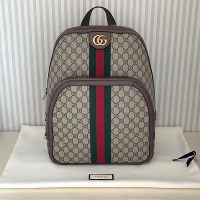GUCCI 547967 Ophidia GG Supreme Zaino in tela beige marrone pelle a righe web - Immagine 1 di 4