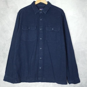 Patagonia Shirt Mens Medium Navy Blue Organic Cotton Button Up Workwear Flannel - Picture 1 of 17