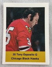 NHL 1974-75 Loblaws Action Stamp-Chicago Blackhawks-#35-Tony Esposito (HOF)
