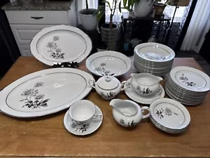 Nocturne Yamaka Japan Platinum Trim Black Roses Dinnerware Serveware 35 Pieces - Picture 1 of 8