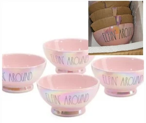 Rae Dunn Christmas Ceramic Pink Iridescent Elfin Around Bowls 12oz Set of 4 New - Picture 1 of 7