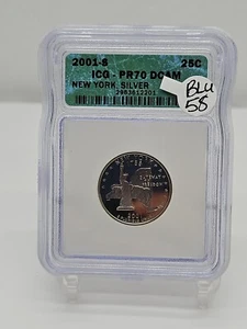 2001 S 25C Silver New York State Quarter PR70DCAM ICG Certified BLU 58 - Picture 1 of 4