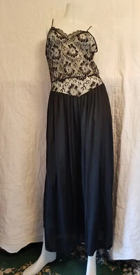 Vintage Black Sheer Lace Drop Waist Gown Nightgown Undercover Wear Lingerie M - Image 1 of 4