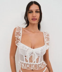 Victoria's Secret For Love & Lemons Fiorella White Bridal Bow Bustier M,XL NWT - Picture 1 of 6