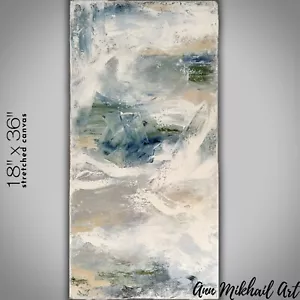 Pintura al óleo Moderno Contemporáneo Abstracto Ocean Blues Cielo Lienzo 18 por 36 AMA - Imagen 1 de 16