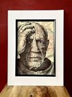 Pablo Picasso Portrait. Pen Drawing Over Map Of Malaga. A4 Print. Unframed