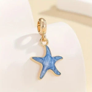 NEW BLUE AND GOLD STARFISH European Charm for Bracelets etc. - Picture 1 of 2