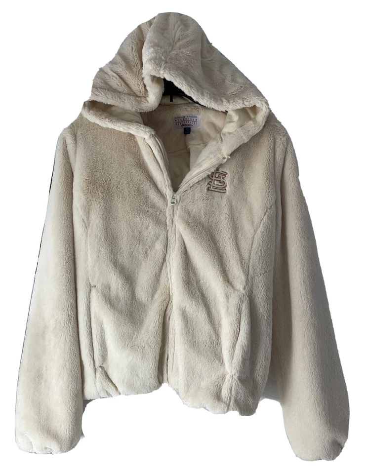 St. Louis Cardinals GIII Sports hooded Fur Jacket Coat Woman's Large White MLB - Image 1 of 4