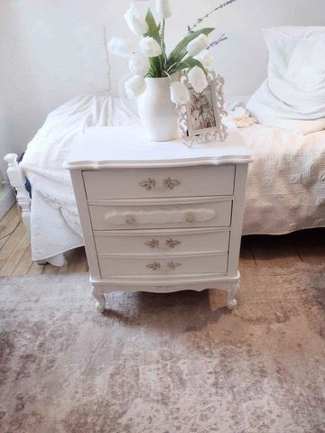 Large Whie Painted Vintage bedside table. Beautiful French style Cover
