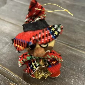 Vintage Christmas Ornament Flocked Clown Japan 3½" EXCELLENT CONDITION Plaid - Picture 1 of 5