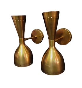 Vintage Mid-Century Messing italienische Diabolo Wandleuchte Leuchte - 2er Set - Bild 1 von 7