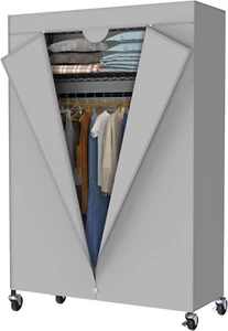 Heavy Duty Garment Rack, Free-Standing Rolling Clothes Rack with Fitted Grey Oxf - Picture 1 of 12