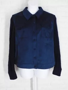 CHARLIE B Faux Suede Cropped Jacket Cable Knit Sleeves Navy NWT XXLarge - Picture 1 of 3
