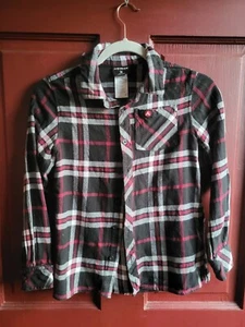 Airwalk Classics Youth Button Up Flannel  Burgundy Black White Plaid Boys Size M - Picture 1 of 6