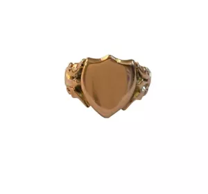 Anello con sigillo oro rosa antico 9 carati a forma di scudo circa 1914 taglia S - Foto 1 di 12