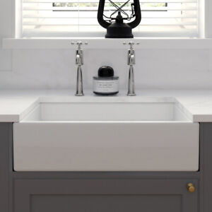 Medium Gloss White 600x400x160 Ceramic Belfast Butler Kitchen Sink & Waste