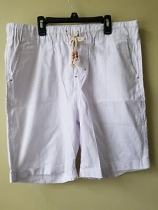 Men's White Linen Blend Casual Classic Fit Elastic Waist Shorts Size Large - Picture 1 of 9