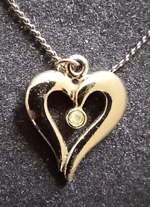 16" Silver-Tone Necklace with Heart Shaped Pendant - Picture 1 of 4