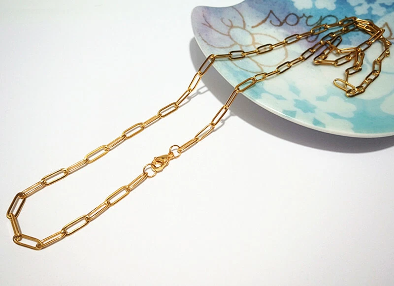 1pz base collana 60cm in acciaio inox catena paperclip colore oro bijoux  - Immagine 1 di 1