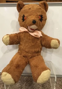 "OSO DE PELUCHE VINTAGE AÑOS 50 PELUCHE CON OJOS DE PLÁSTICO PESTAÑAS 18""" - Imagen 1 de 7
