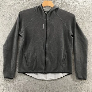 Reebok Hoodie Zip Up Sweatshirt Womens L Gray Cotton Blend Mock Neck Long Sleeve - Picture 1 of 22
