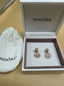 Pandora Radient Elegance Rose Gold drop earrings with clear cz - Picture 1 of 9