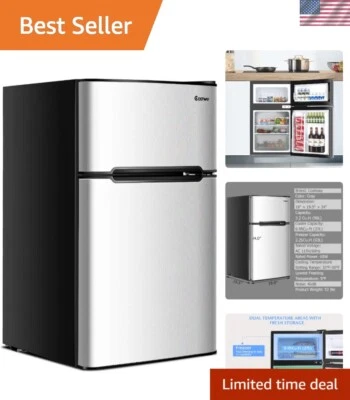 Refrigerador compacto gris de 3,2 pies cúbicos con 2 puertas y estantes de vidrio extraíbles Foto 1 de 4