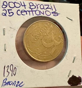Brazil 25 Centavos 2004 Deodoro da Fonseca Brass Plated Steel - Picture 1 of 3