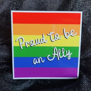 RNBW005 Rainbow Square Shaped Pride Sticker | Proud to be an Ally | LGBTQ Queer - Picture 1 of 4