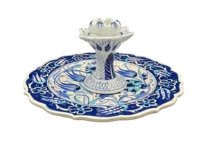 Turkish Iznic Studio Pottery Blue White Floral Design 3.5" Candlestick Holder - Picture 1 of 15