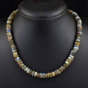 Untreated 251 Cts Natural Labradorite Rondelle Beads Womens Necklace JK 40E385 - Picture 1 of 3