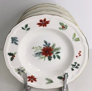 4 Suppenteller Grace Teegeschirr Weihnachtsstern Stechpalme Beeren Goldrand 9 Zoll Neu - Bild 1 von 6