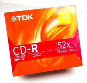 TDK CD-R 52X 80min 700MB Slim Case 10 Stück Neu und Factory Sealed - Bild 1 von 2