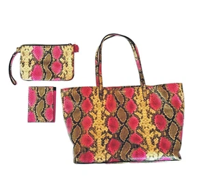 Pink Python Animal Print Victoria's Secret Tote, Wallet & Wristlet Handbag Set - Picture 1 of 12